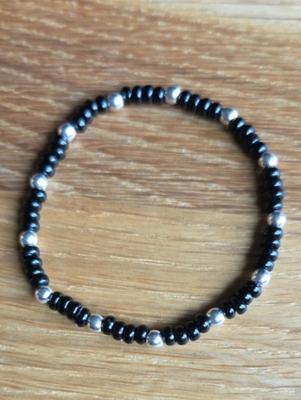 Black Obsidian Beaded Stretch Petite Bracelet | Handmade